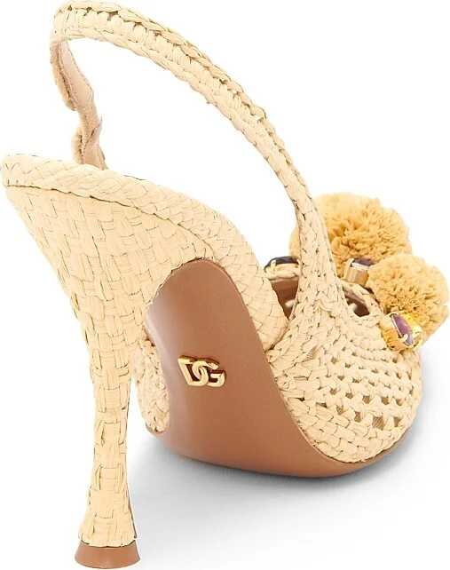 Women's Flower-Detailed Woven Slingback Pumps - Natural Multicolor - Size 6 - Image 3