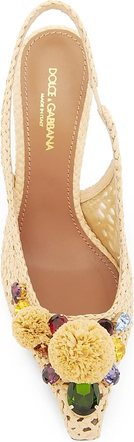 Women's Flower-Detailed Woven Slingback Pumps - Natural Multicolor - Size 6 - Image 4