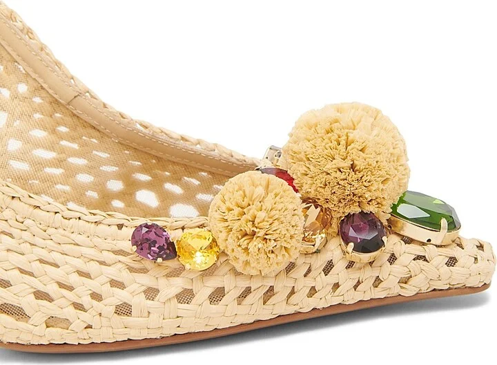 Women's Flower-Detailed Woven Slingback Pumps - Natural Multicolor - Size 6 - Image 5