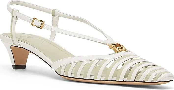 Women's Fold 40MM Striped Cut-Out Leather Kitten-Heel Pumps - Bianco Sage - Size 5 - Image 2