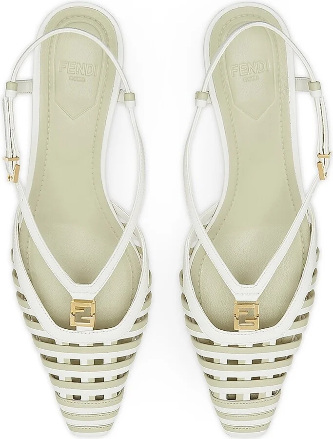 Women's Fold 40MM Striped Cut-Out Leather Kitten-Heel Pumps - Bianco Sage - Size 5 - Image 4