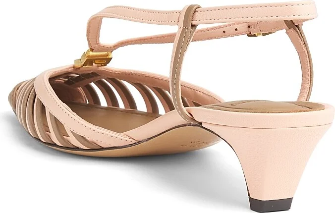 Women's Fold 40MM Striped Cut-Out Leather Kitten-Heel Pumps - Bianco Sage - Size 5 - Image 6