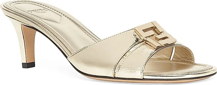 Women's Fold 55MM Logo Metallic Leather Sandals - Light Gold - Size 6 - Image 2