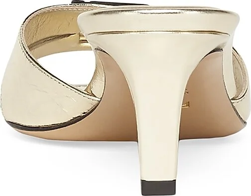 Women's Fold 55MM Logo Metallic Leather Sandals - Light Gold - Size 6 - Image 3