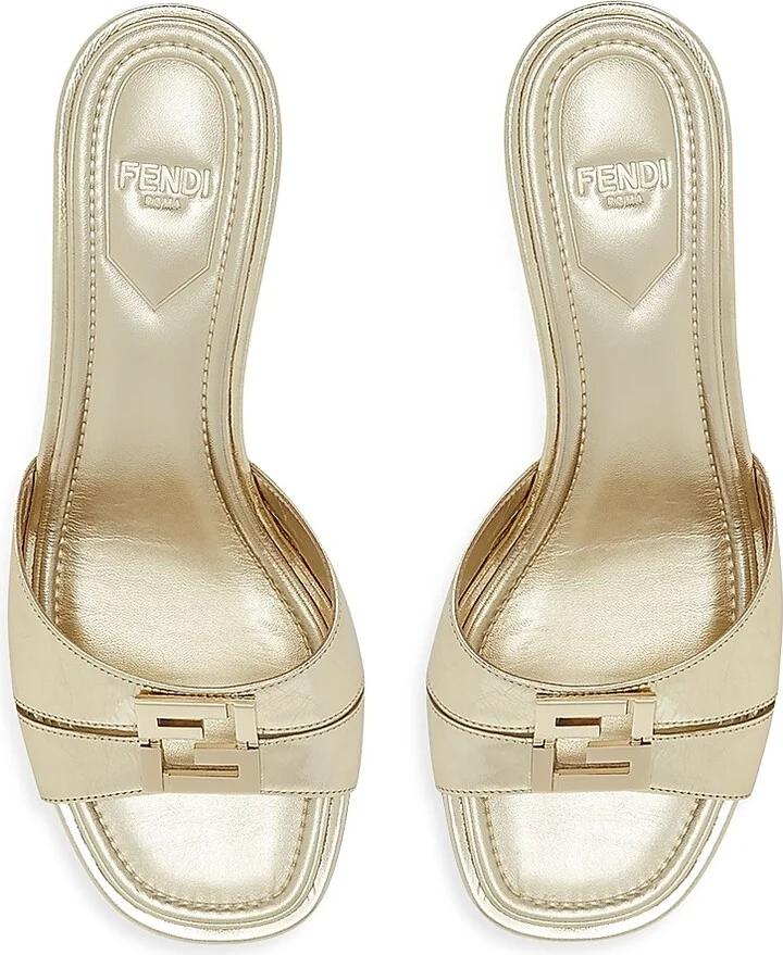 Women's Fold 55MM Logo Metallic Leather Sandals - Light Gold - Size 6 - Image 4