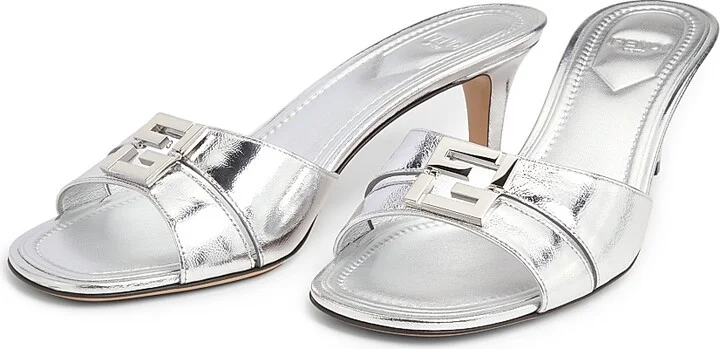 Women's Fold 55MM Logo Metallic Leather Sandals - Light Gold - Size 6 - Image 5