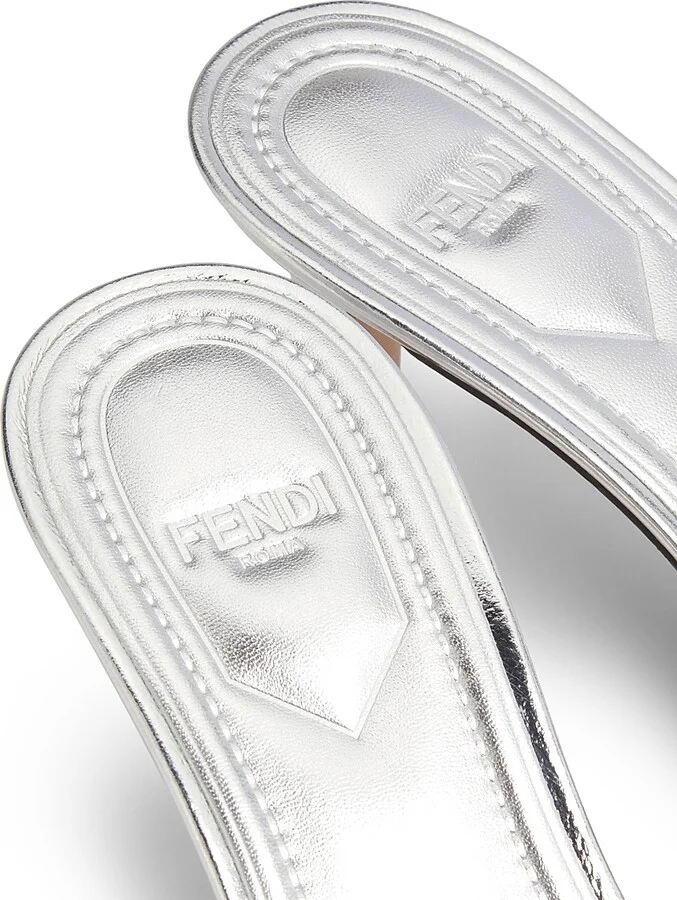 Women's Fold 55MM Logo Metallic Leather Sandals - Light Gold - Size 6 - Image 8