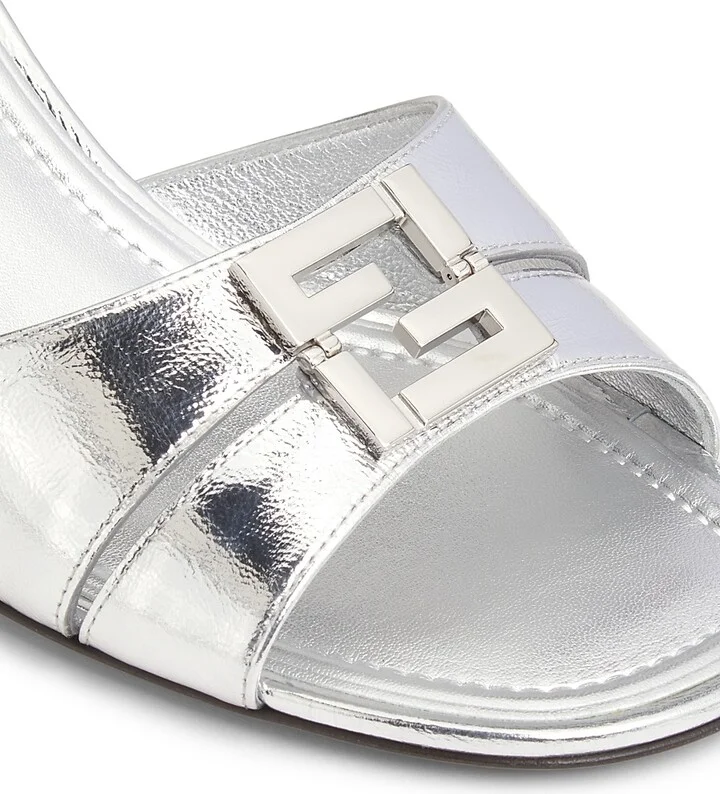 Women's Fold 55MM Logo Metallic Leather Sandals - Light Gold - Size 6 - Image 9