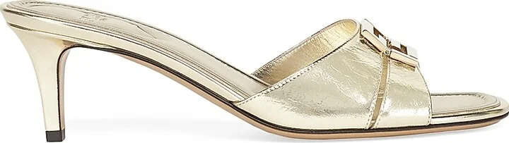 Women's Fold 55MM Logo Metallic Leather Sandals - Light Gold - Size 6