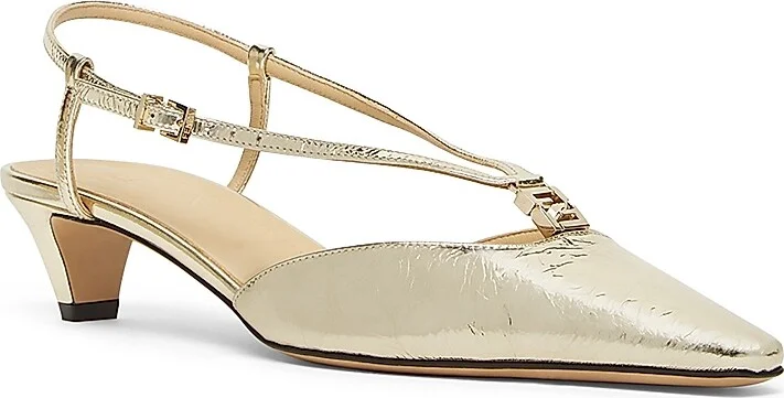 Women's Fold Logo 40MM Metallic Leather Kitten-Heel Pumps - Light Gold - Size 6 - Image 2