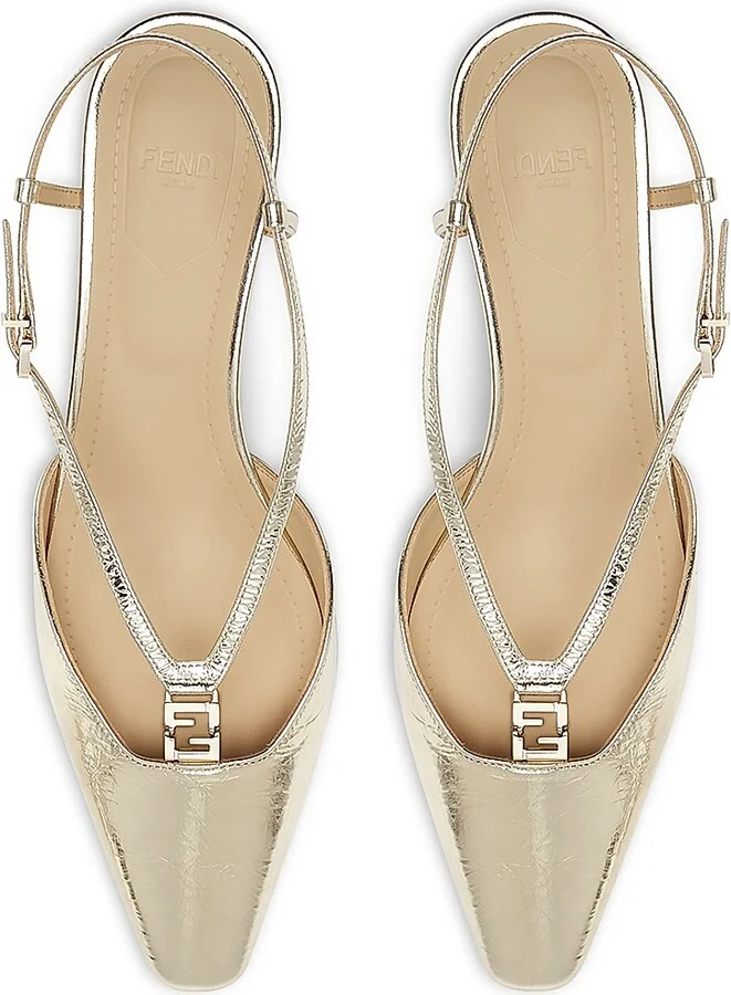 Women's Fold Logo 40MM Metallic Leather Kitten-Heel Pumps - Light Gold - Size 6 - Image 4