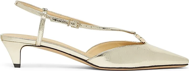 Women's Fold Logo 40MM Metallic Leather Kitten-Heel Pumps - Light Gold - Size 6