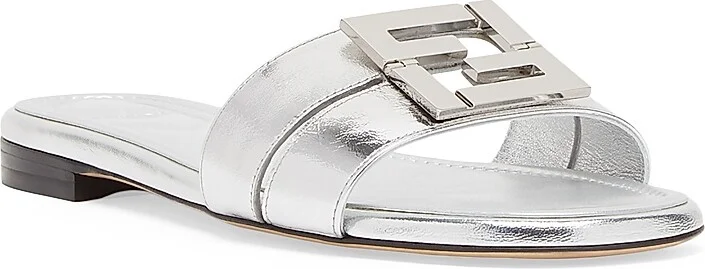 Women's Fold Metallic Leather Slide Sandals - Argento - Size 6 - Image 2