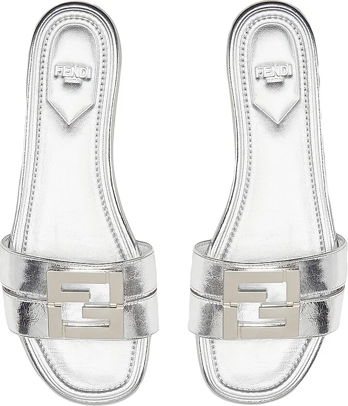 Women's Fold Metallic Leather Slide Sandals - Argento - Size 6 - Image 4