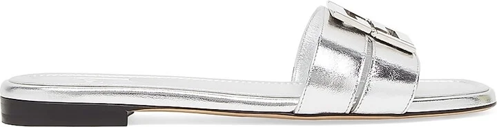 Women's Fold Metallic Leather Slide Sandals - Argento - Size 6
