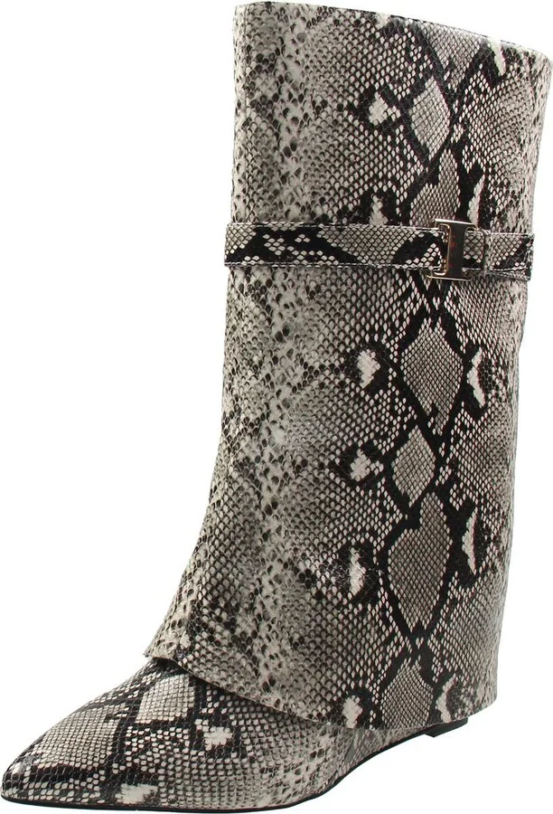 Womens Fold-Over Leather Mid-Calf Boots