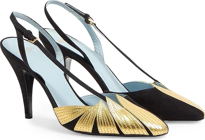 Women's Foliefoliage Suede Slingback Pumps 90MM - Black Gold - Size 9 - Image 2