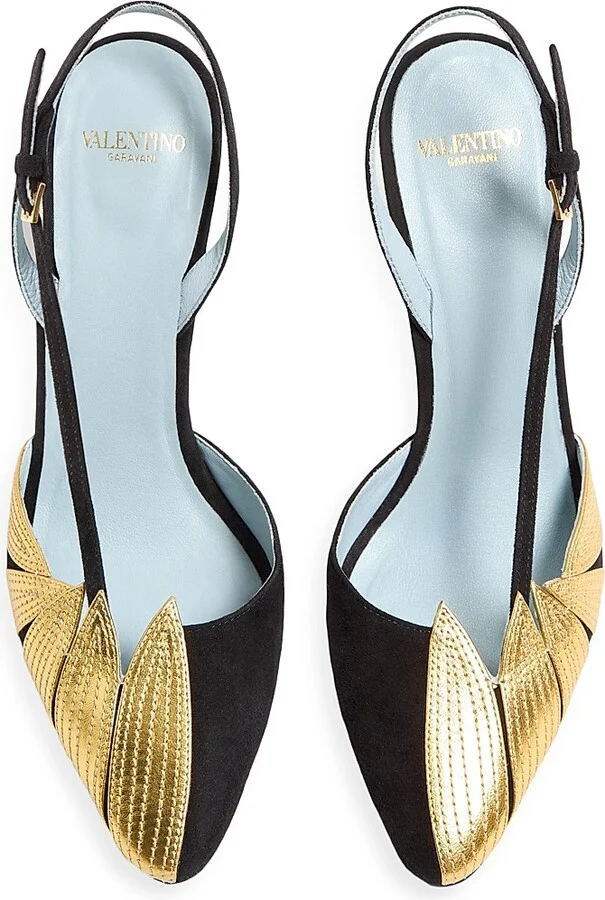 Women's Foliefoliage Suede Slingback Pumps 90MM - Black Gold - Size 9 - Image 4