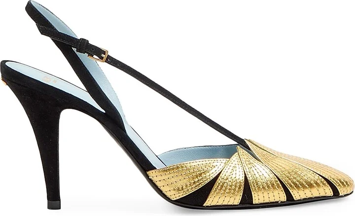 Women's Foliefoliage Suede Slingback Pumps 90MM - Black Gold - Size 9
