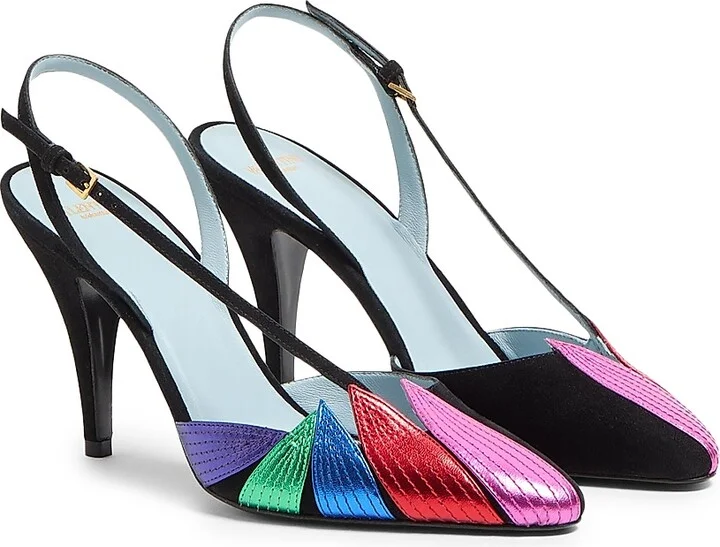 Women's Foliefoliage Suede Slingback Pumps 90MM - Black Multicolor - Size 8 - Image 2