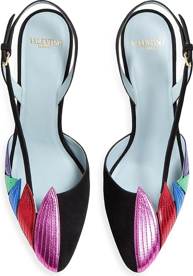 Women's Foliefoliage Suede Slingback Pumps 90MM - Black Multicolor - Size 8 - Image 4