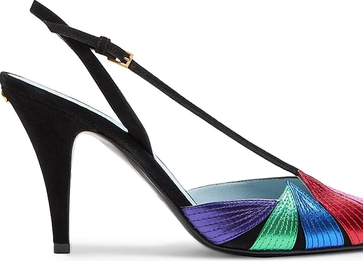 Women's Foliefoliage Suede Slingback Pumps 90MM - Black Multicolor - Size 8 - Image 5