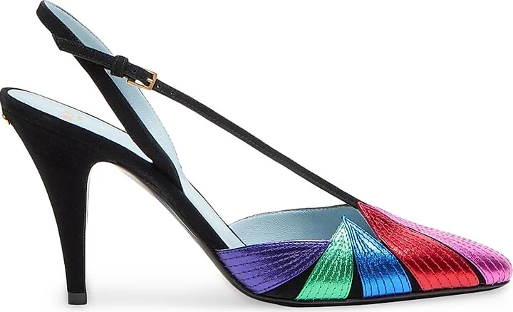Women's Foliefoliage Suede Slingback Pumps 90MM - Black Multicolor - Size 8