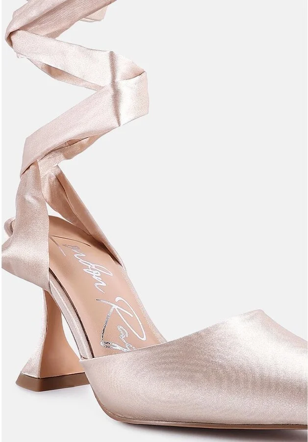 Womens Fonda Spool Heel Tie Up Satin Sandals - Image 2