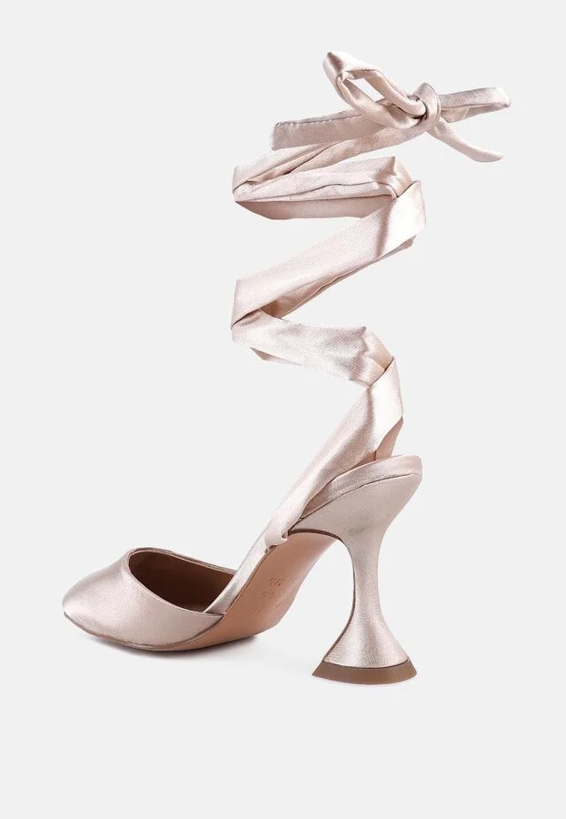 Womens Fonda Spool Heel Tie Up Satin Sandals - Image 3