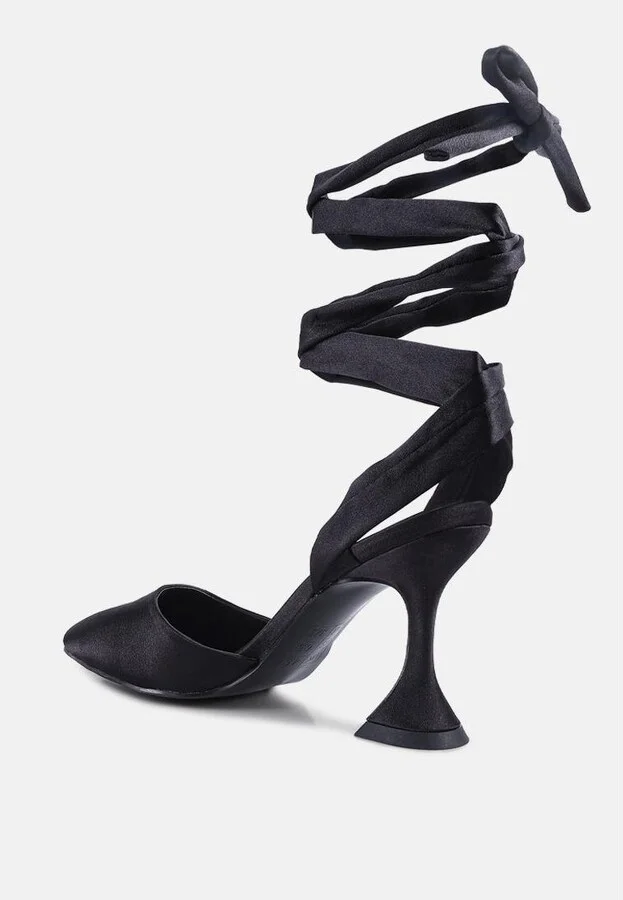 Womens Fonda Spool Heel Tie Up Satin Sandals - Image 4