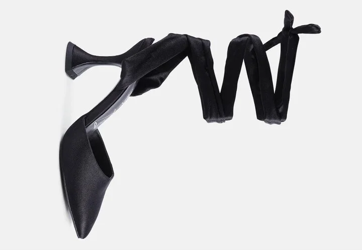 Womens Fonda Spool Heel Tie Up Satin Sandals - Image 7