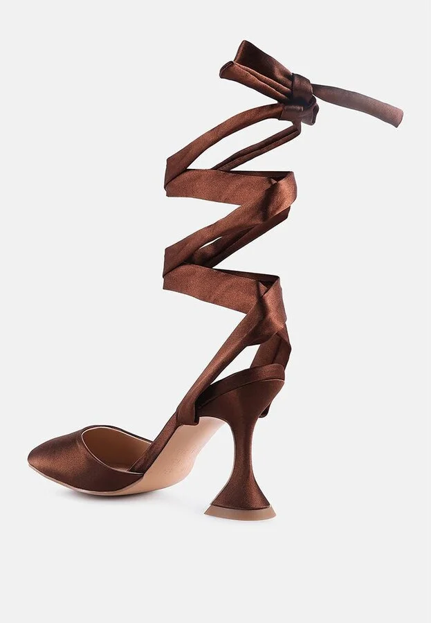 Womens Fonda Spool Heel Tie Up Satin Sandals - Image 10