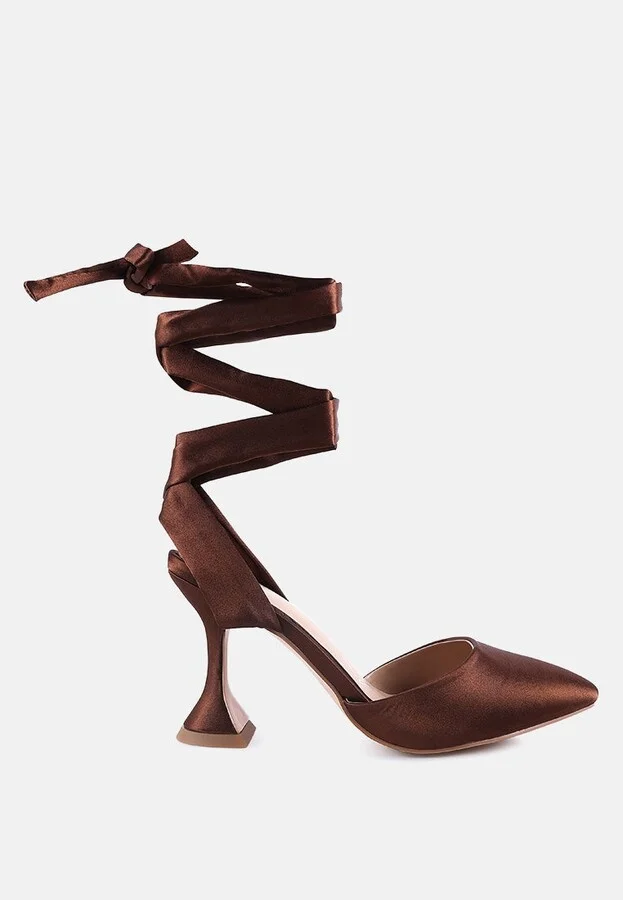 Womens Fonda Spool Heel Tie Up Satin Sandals