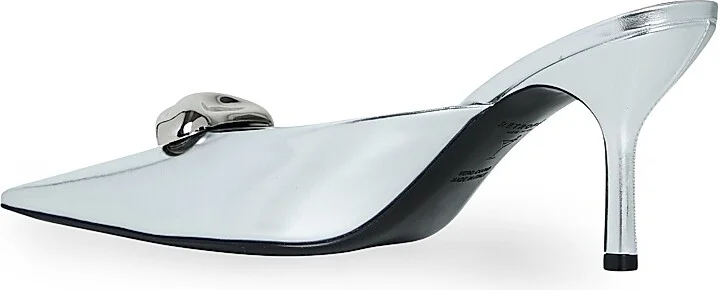 Women's Francesca 75MM Leather Kitten Mules - Shiny Silver - Size 6 - Image 3