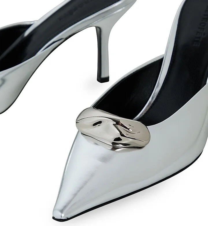 Women's Francesca 75MM Leather Kitten Mules - Shiny Silver - Size 6 - Image 6