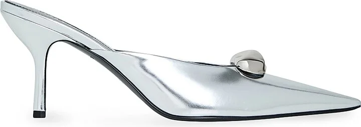 Women's Francesca 75MM Leather Kitten Mules - Shiny Silver - Size 6