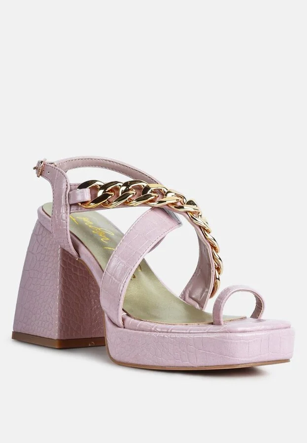 Womens Frecklin Metal Chain Block Heel Sandals - Image 3