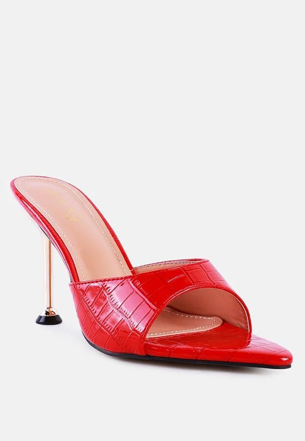 Womens French Cut Croc Texture Patent Faux Leather Sandals - Image 4