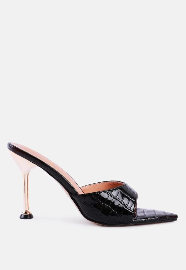 Womens French Cut Croc Texture Patent Faux Leather Sandals