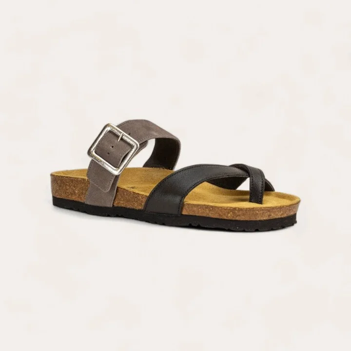 Women's Fresno Sandal In Soft Black Leather Taupe