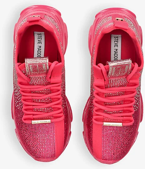 Womens Fuchsia Rhinestone-Embellished Low-Top Woven Trainers Eur 39 / 6 Uk Women - Image 2
