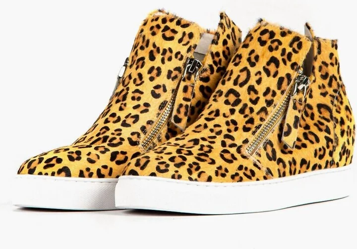 Women's Fur Top & Zip In Sneaker In Leopard