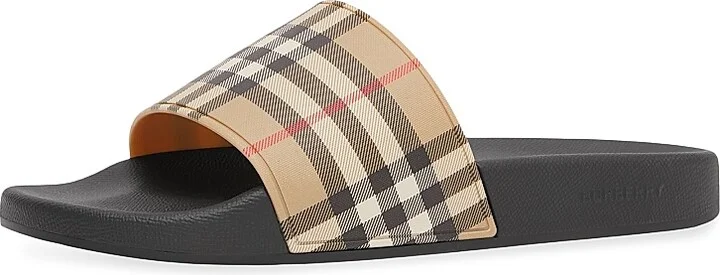 Women's Furley Check Slide Sandals - Archive Beige - Size 5 - Image 6