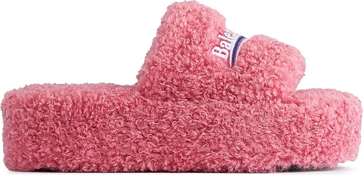 Women's Furry Platform Sandals - Pink - Size 8