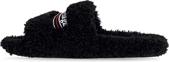 Women's Furry Slide Sandals - Black - Size 7 - Image 2