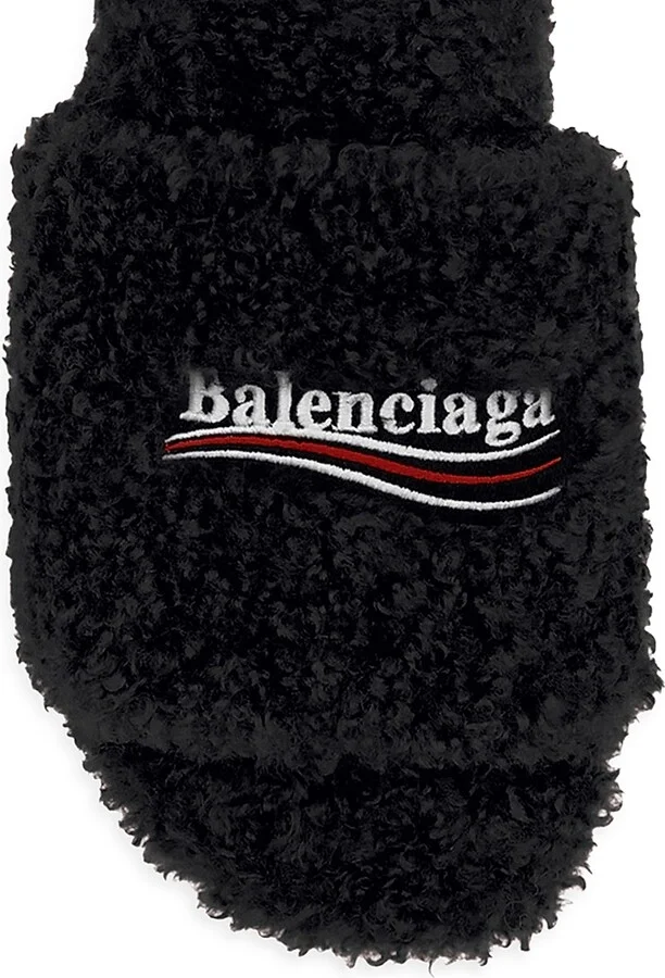 Women's Furry Slide Sandals - Black - Size 7 - Image 4