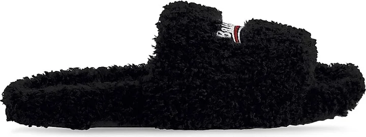 Women's Furry Slide Sandals - Black - Size 7