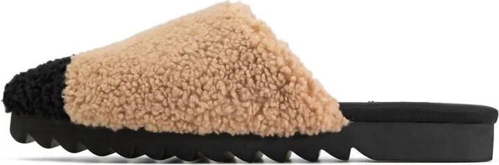 Women's Fuzzy Cap Mule In Beige & Black