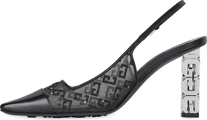 Women's G Cube Slingback Pumps in Monogram 72 Mesh - Black - Size 7 - Image 2