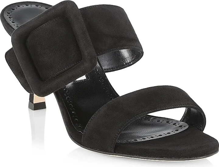 Women's Gable 70MM Suede Buckle Mules - Black Suede - Size 8.5 - Image 2